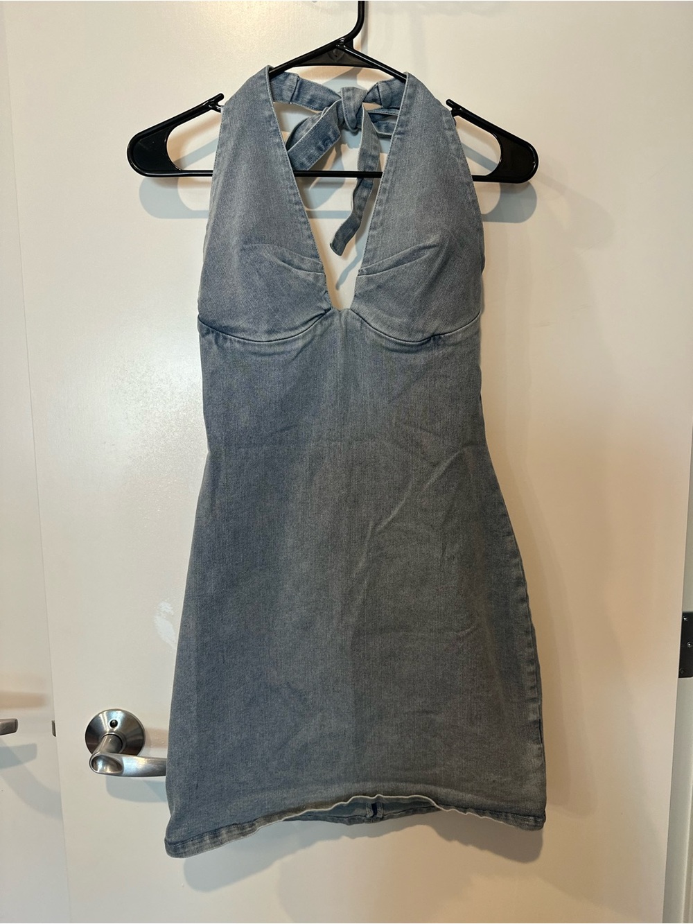 Stoosh Halter Denim Mini Dress - Gray